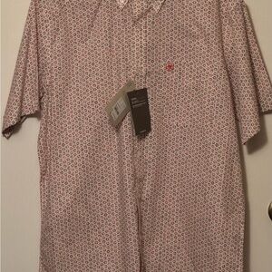 Ariat Men's Red and White Patterned Button Down Shirt Size L New with Tags